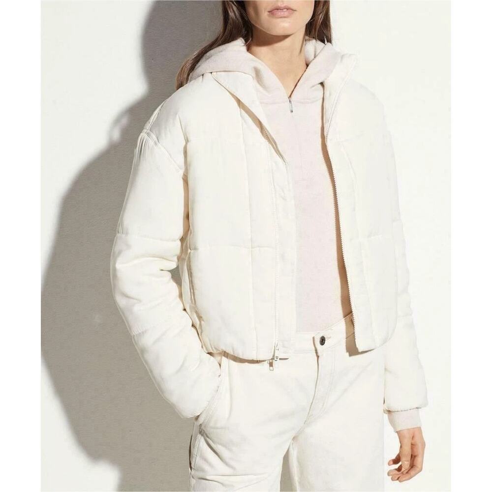 Vince Bomber Puffer Jacket Ivory Chiffon Cream Size Small Short Winter Ski Snow